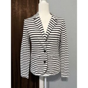 Shade‎ Womens Black White Striped Knit Slim Blazer Jacket M Notched Lapel Button